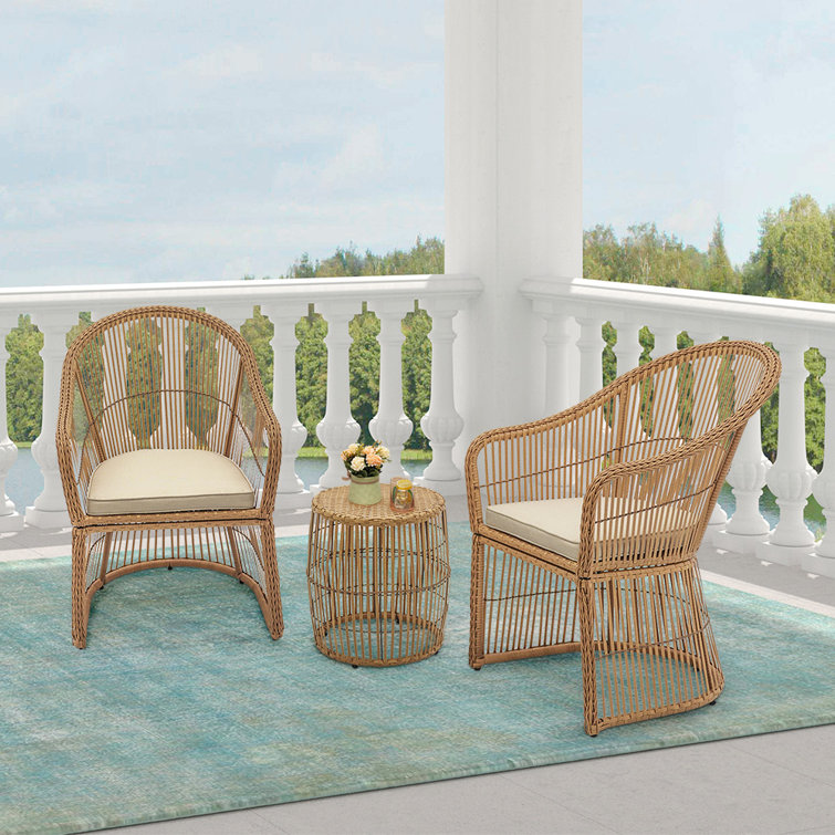 Lustig 3 Piece Rattan Seating Group with Cushions